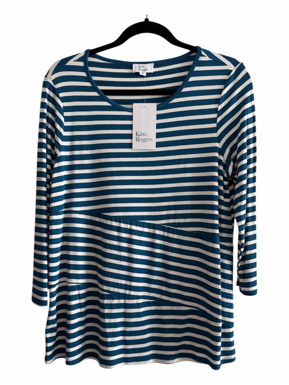 Kim Rogers Teal and White Striped Long Sleeve Tee